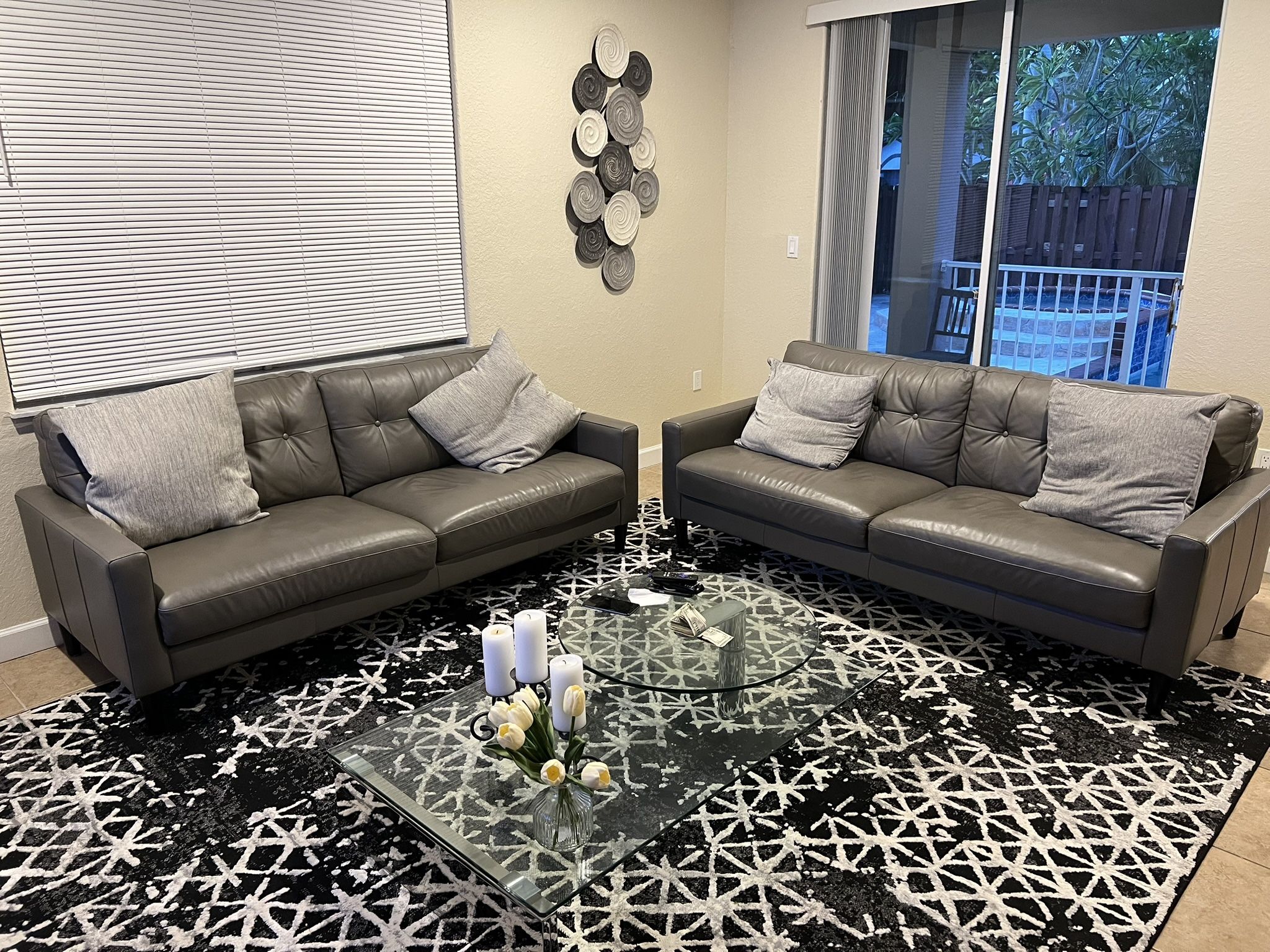 GRAY LEATHER COUCHES