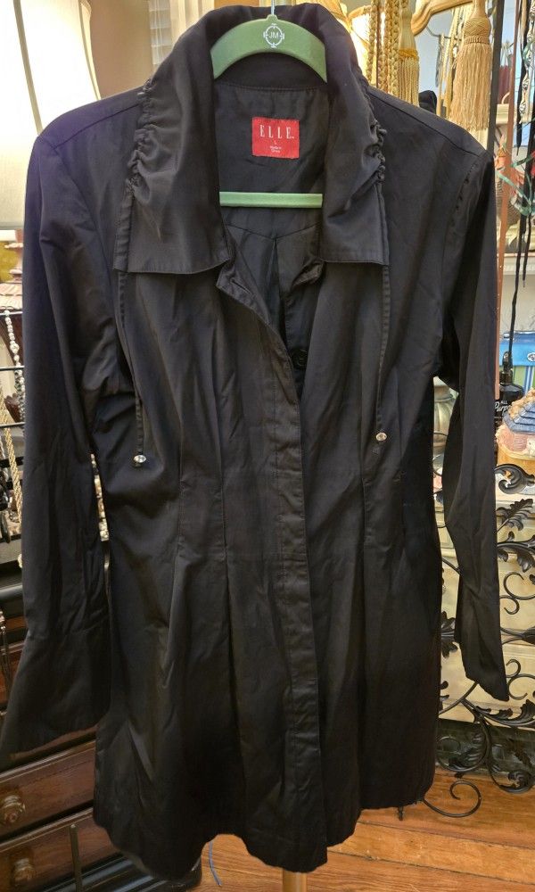 Womens Large, Flattering Elle Black Trench Coat 