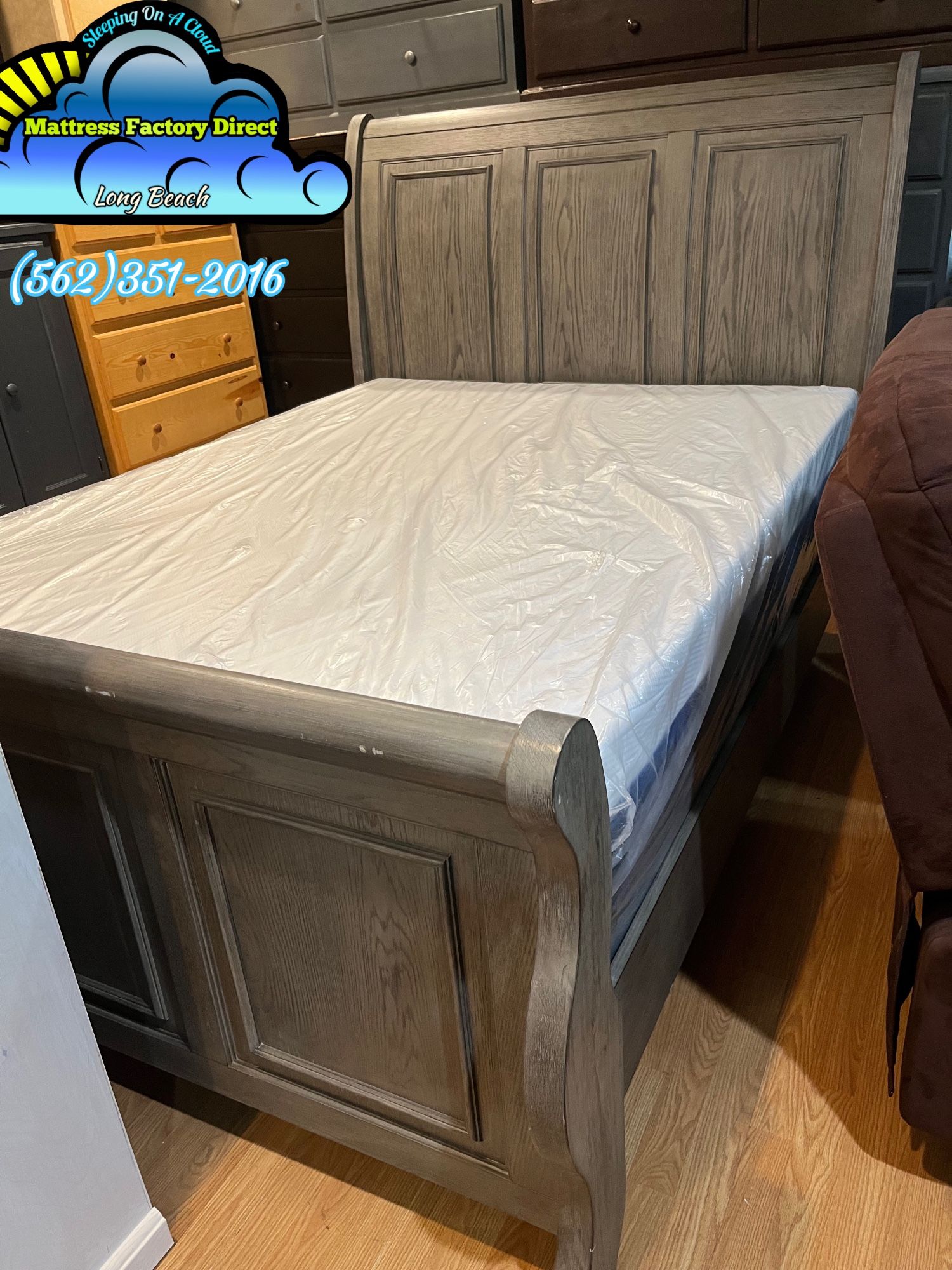 Grey Queen Slay Bed New Cama Con Colchon Incluido
