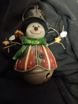 Vintage jingle bell snowman Christmas ornament