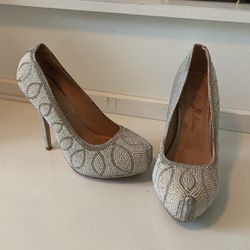 Pearled  And Silver Stone Wedding Shoe