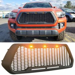 New In Box 2016 To 2022 Toyota Tacoma Taco Pickup Truck Front Grille With Amber Orange Lights Matte Black Color 