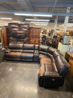 Brown Leather Reclining Sectional Couch
