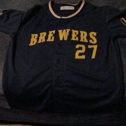 Milwaukee Brewers Jersey Willy Adames #27 MLB Baseball Boys Xl -16/18 New With Tags Color Blue And Yellow 