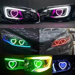 Heart Shaped Multicolor RGB LED Angel Eye Halos Car Headlight App Bluetooth DRL