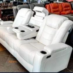 Party Time White Power Recliner Sofa Couch Same Day Delivery 