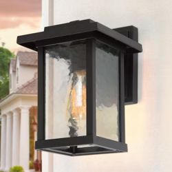 LNC 1-Light Black Modern Farmhouse Outdoor Wall Lantern Sconce with Water Glass Shade
