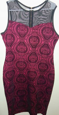 Burgundy red velvet mesh stretch midi dress