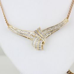 14K Yellow Gold 2 Carat Diamond 17” Chevron Knot Necklace Choker 