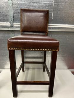 Brown Leather Bar Stool Nailhead Trim