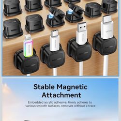 30-Pack Magnetic Cable Clips Cord Organizer,Cable Straps Smooth Adjustable,Rocoren Cable Management Accessories,Cable Holder Clips Wire Holder Keeper 