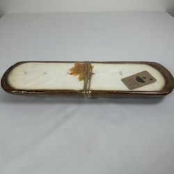 Large Decorative Dough Bowl Candle Wood 19.5 Inch Fall Theme Apple Maple Bourbon