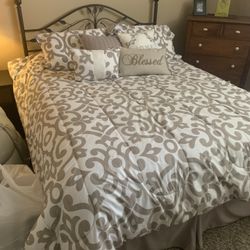 Queen Bed Frame With Mattress,  Box Spring Bedding And Decorative Pillows 