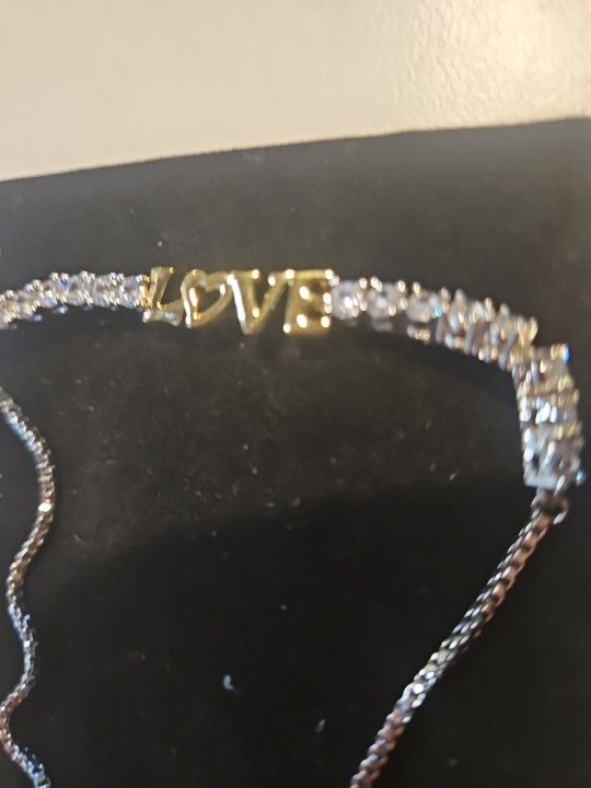 Cubic Zirconia Love Adjustable Bolo Bracelet In Fine Gold And Silver Plate 100$