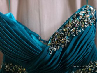 Teal Chiffon Prom/Formal Dress – Jewel Waist & Corset Back (Size 12)