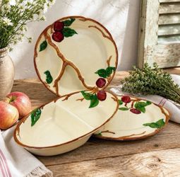 Franciscan Apple California USA 3 Pc Serving Set Platter Divided Bowl Plate VTG
