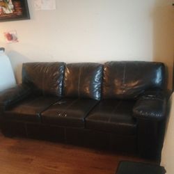 Dark Brown Leather Couch Has A Tear On One Cushion And The Left Arm Can We Fixed Good Couch Good Condition