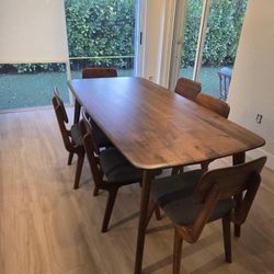 Dinning Table Set - Solid Walnut Wood W/ Chairs 