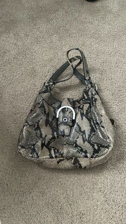 Coach Snakeskin Embossed Leather Hobo Shoulder Bag Grey Black Silver Hardware