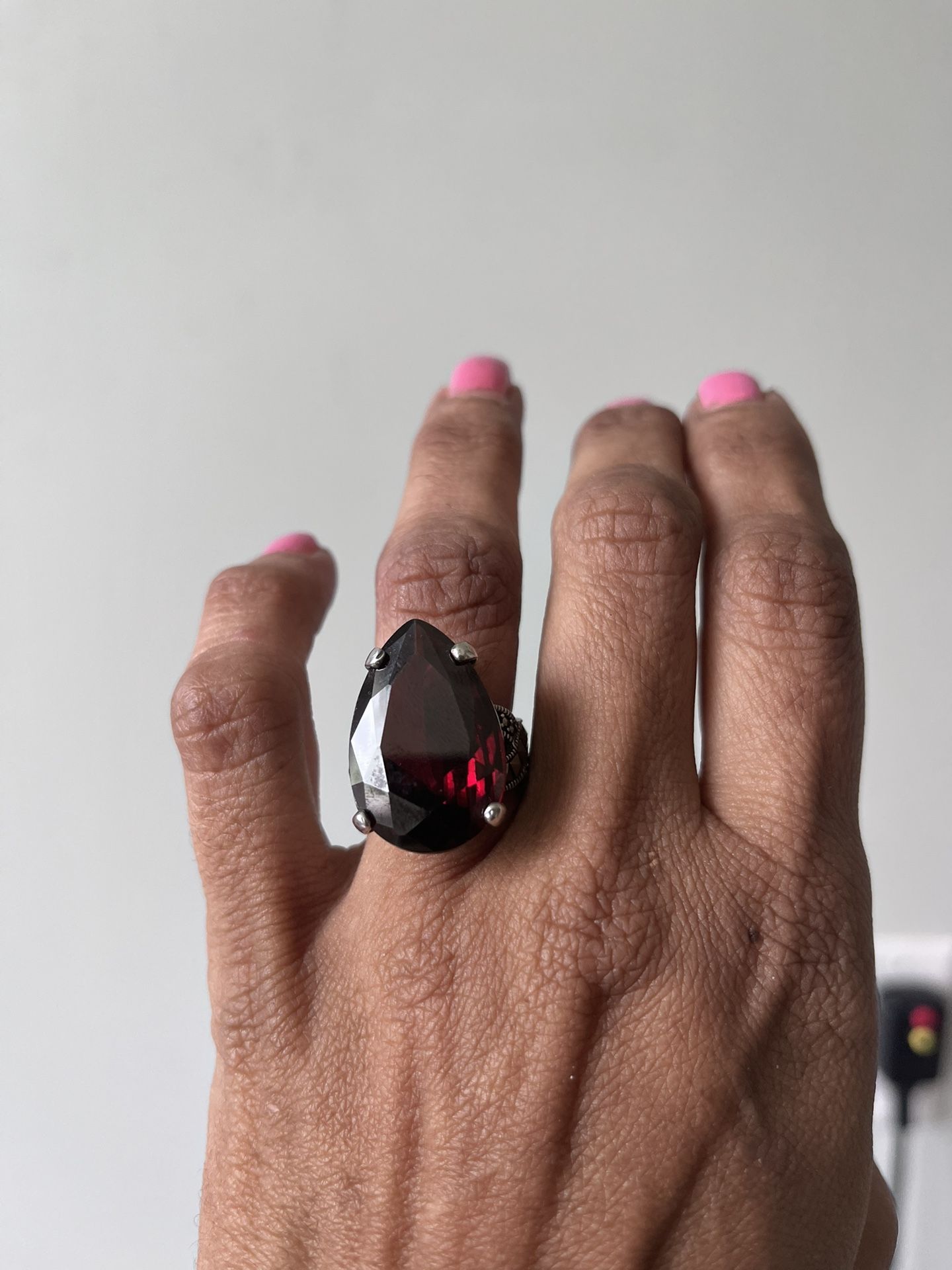 10 Carat Faceted Teardrop Garnet Ring