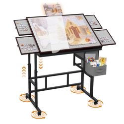 Jigsaw Puzzle Table for Adults with 6 Drawer and Legs, 1500 Pieces Puzzle Table with Protective Cover&Wheels, Adjustable Height and Five , (11)