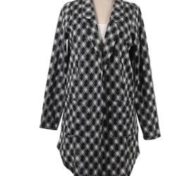  Lularoe Gray Check Pattern Open Front Long Sleeves Blazer Jacket Size M NWT