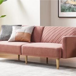 mopio Futon Sofa Bed, Couch, Small Sofa, Sleeper Sofa, Loveseat, Mid Century Modern Futon Couch, Sofa Cama, Couches for Living Room (Old Rosa Velvet)