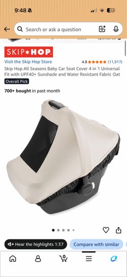 Skip Hop All Seasons Baby Car Seat Cover 4 in 1 Universal Fit with UPF40+ Sunshade and Water Resistant Fabric Oat