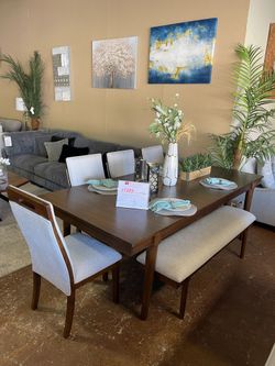 Dining set table with 4 chairs & bench