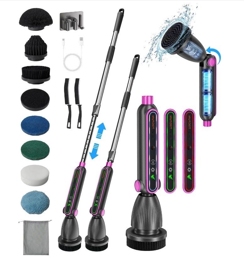 Electric Spin Scrubber 16 in 1 Cleaning Brush with Adjustable Angles & Heads - Grey