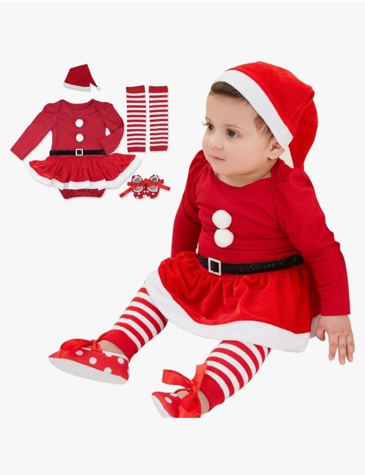 4PCS Newborn Baby Christmas Dress