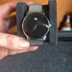 Movadolicious Black Face Mirrored Around Face Stainless Steel Watch 