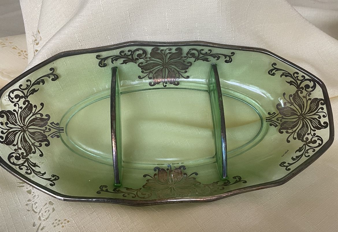 Vintage Green Glass Dish. 11.5”x5.5” 