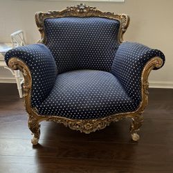 Vintage Blue And Gold Chair 