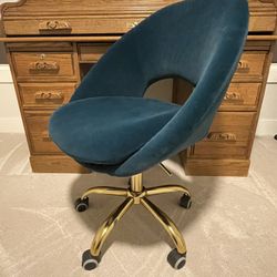 Teal Velvet & Gold Desk Chair