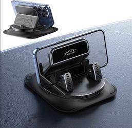 360 Degree Rotation Dashboard Phone Holder for Car, Anti-Slip Grips & One-Hand Operation Car Cell Phone Mount with Adjustable Spring Clip, Compatible