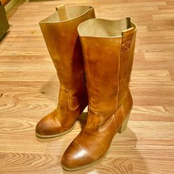 Antelope Camel Color Leather Mid Calf Boot
