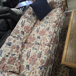 Red and Blue Vintage Paisley Couch In Mint Condition