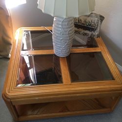 Coffee Table Oak With Tempered Glass