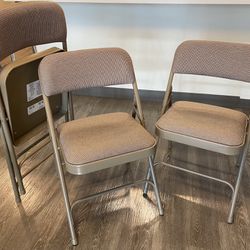 Set of 3 National Public Seating Beige Folding Chairs