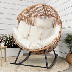 Egg Chair Outdoor, Oversized Outdoor Indoor Wicker Rocking Chair, Large PE Rattan Egg Rocking Chair with Cushion for Patio, Balcony, Backyard, Garden,