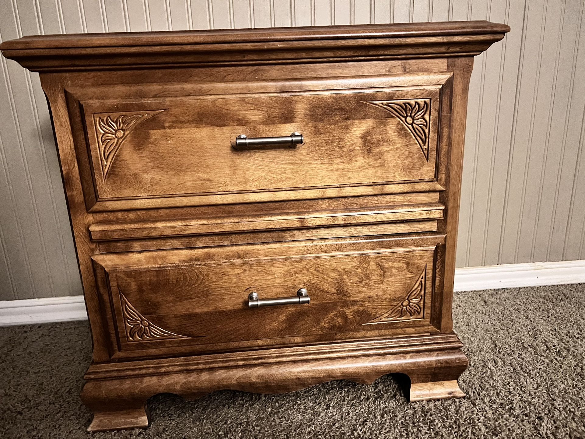 Solid Wood Two-Drawer Side Table / Nightstand