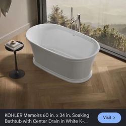Kohler Memoirs 60 in. x 34 in. Soaking Bathtub with Center Drain in White
