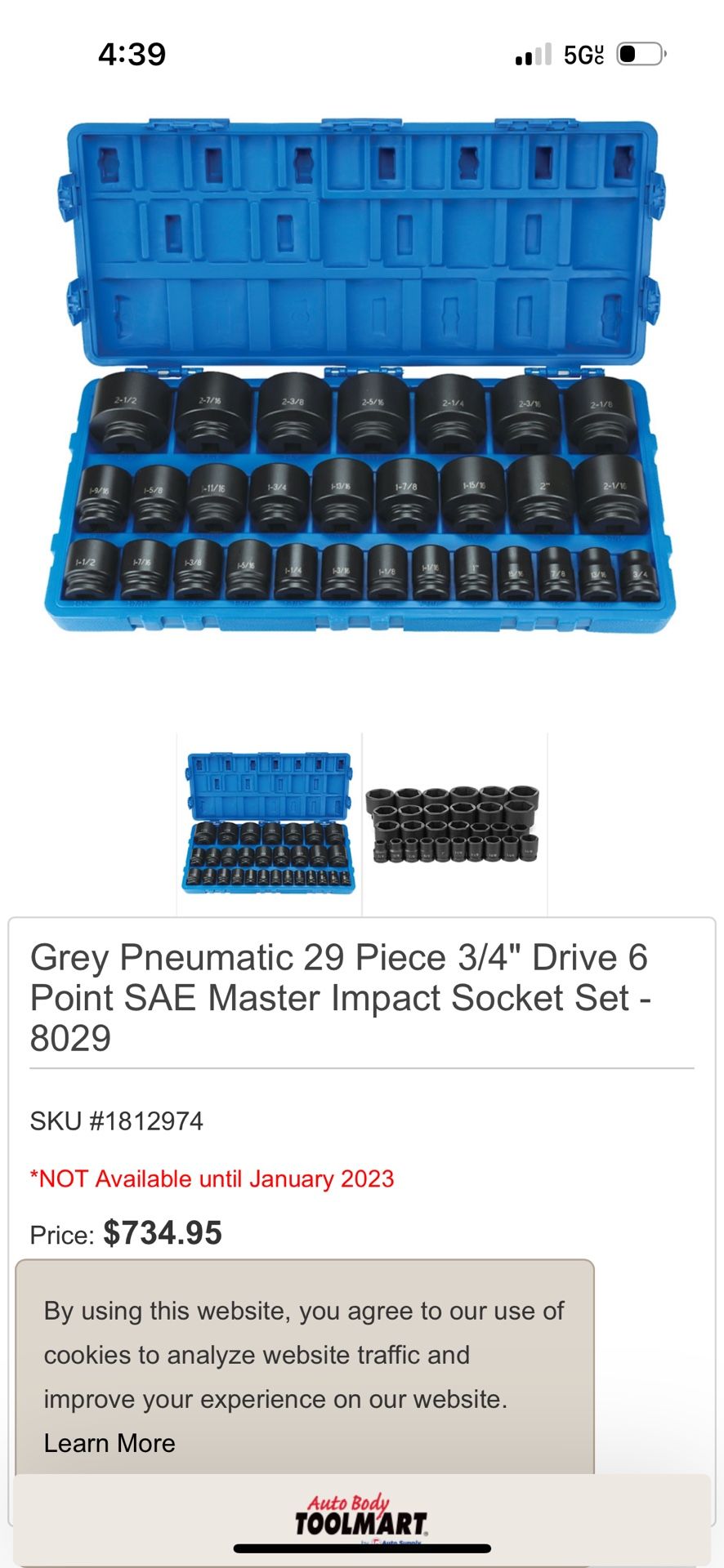 Grey Pneumatic 29 Piece 3/4" Drive 6 Point SAE Master Impact Socket Set