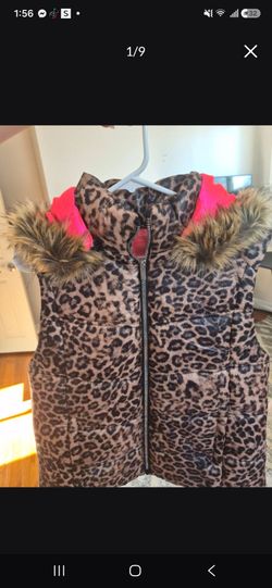Juicy couture retro style Leopard Print Puffer Vest with Fur Hood