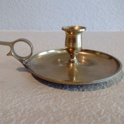 Vintage Brass Candlestick Candle Holder With Finger Handle, Made In Japan