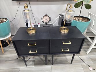 Black Nightstand with Gold Drawer Pulls - Set of 2