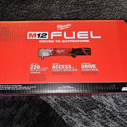 Milwaukee M12 Fuel 12V Lithium ion brushless Cordless 3/8 Inch Right Angle Impact Wrench With Two Batteries