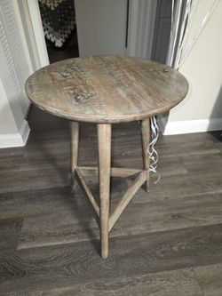 22-Inch Brushed Grey Three-Legged Round Wooden Side Table