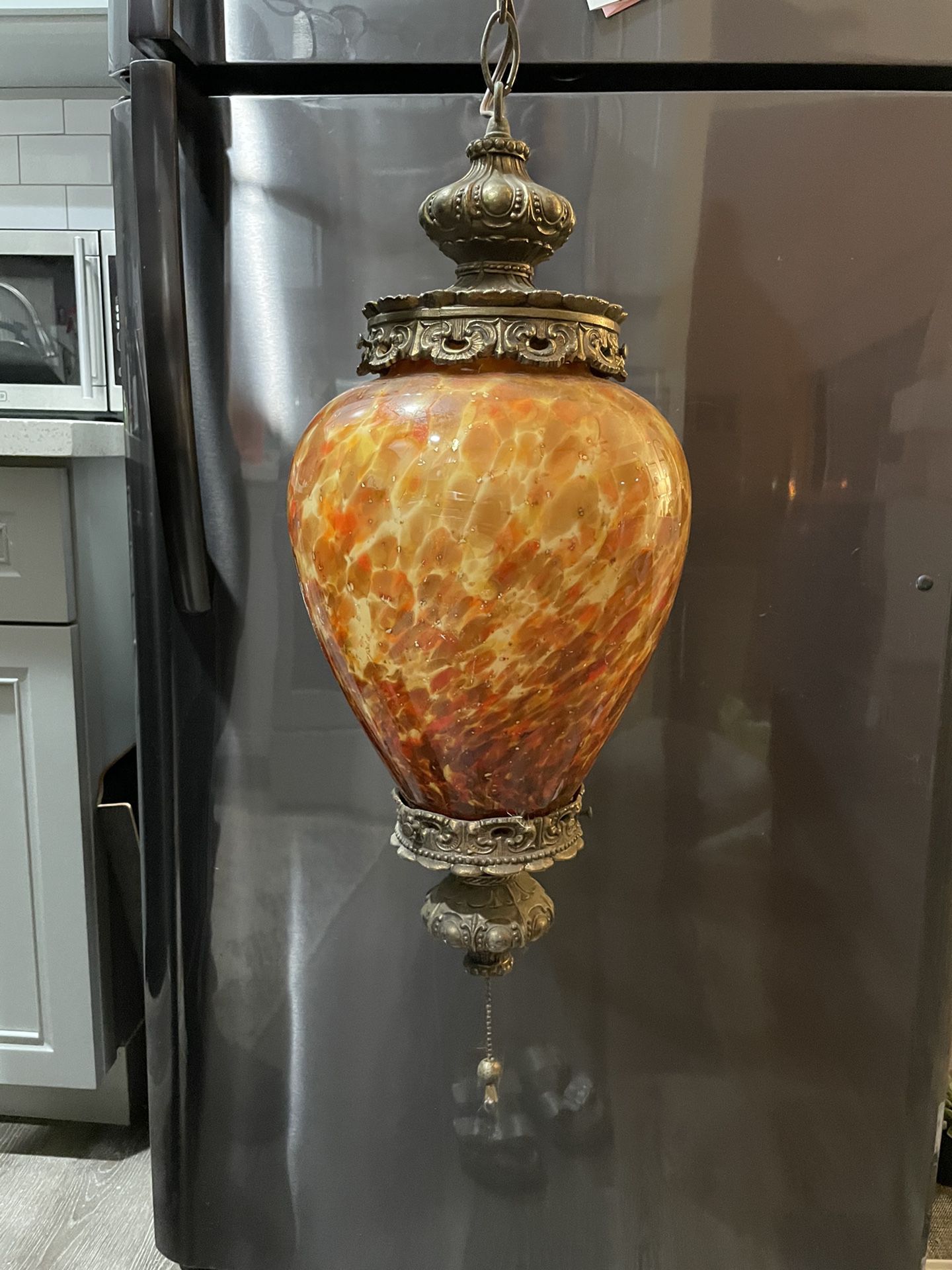 Antique Amber Speckled Glass Hanging Lamp